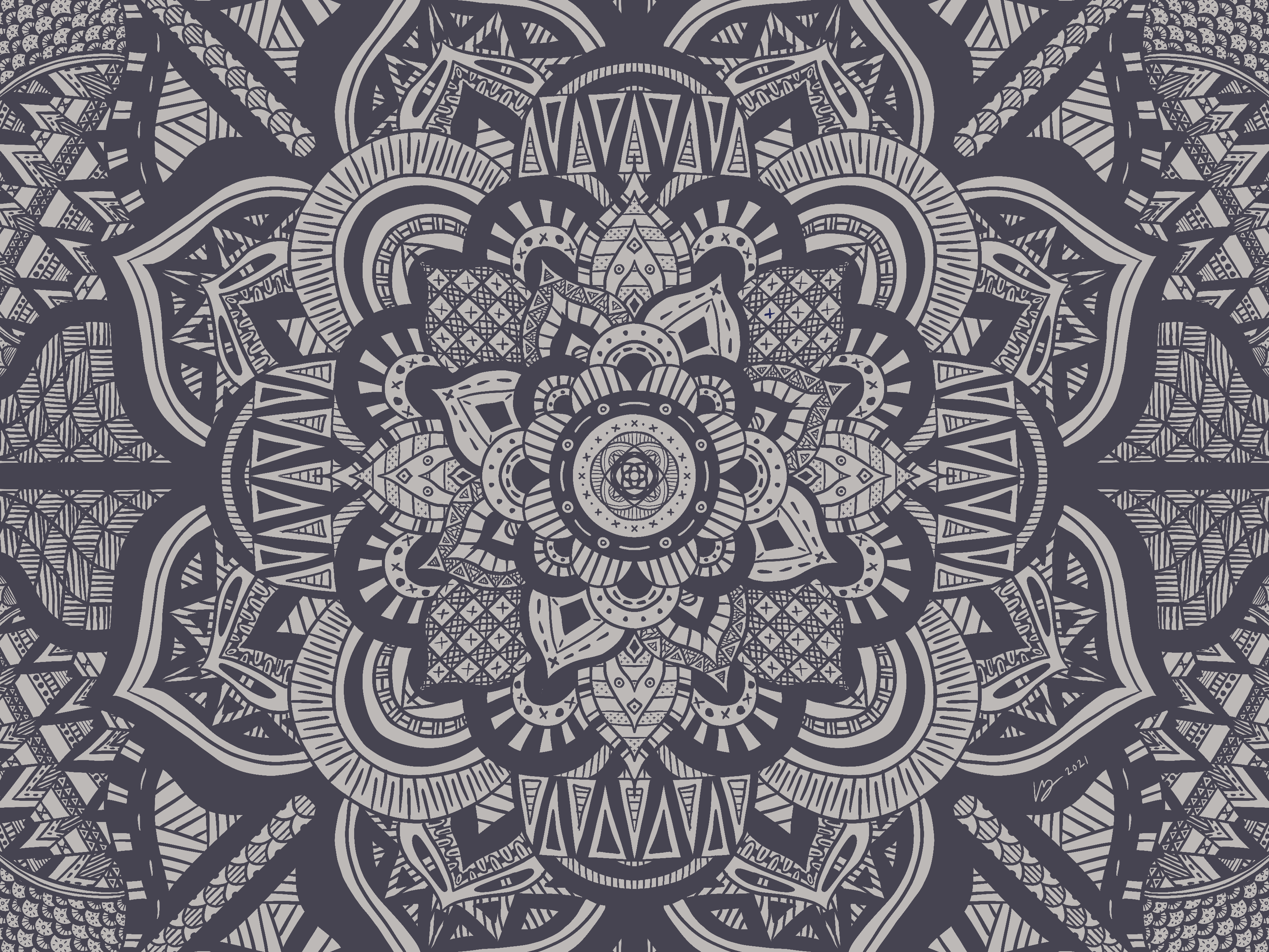Illustration of intricate symmetrical patterns and shapes